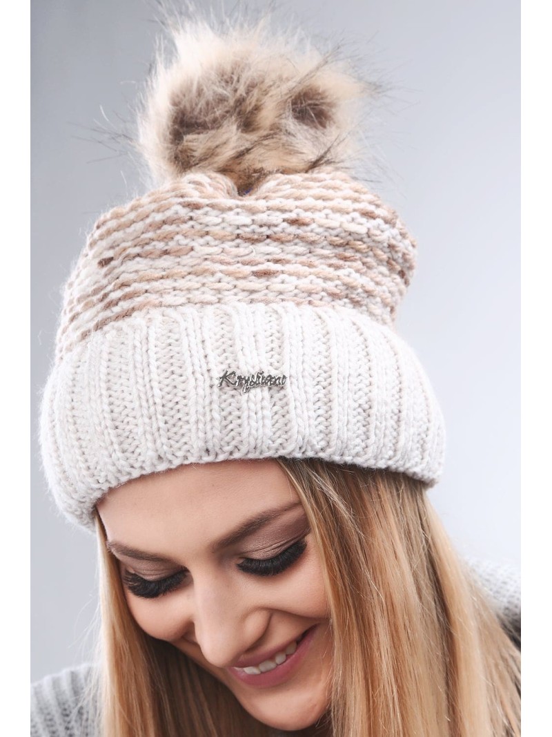 Beige winter hat with a cuff C11 - Online store - Boutique